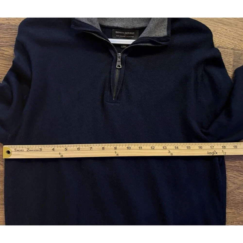 Banana Republic Luxe Sweater Collection Men’s M Navy 1/4 Zip Pullover Cotton